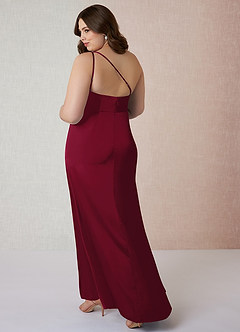 Azazie Mika Bridesmaid Dresses Burgundy Sheath One Shoulder Stretch Satin Dress image11