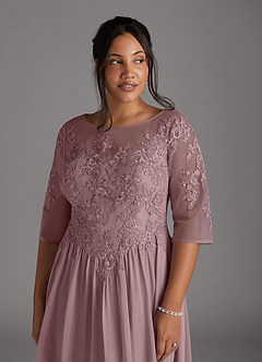 Azazie Mirielle Abiti per la Madre della Sposa Abito A-Line in Chiffon in Pizzo con Scollo a U Rosa Polverosa image12