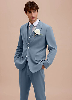 front Ethan 더스티 블루 리파인드 위브 3피스 슈트