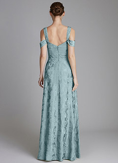 Azazie Emoria Bridesmaid Dresses Light Blue Jacquard A-Line Off the Shoulder Jacquard Dress image2