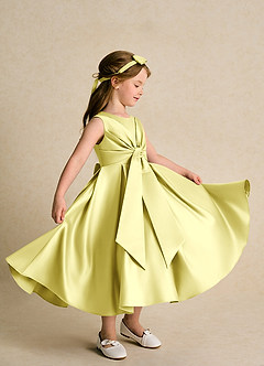 Azazie Lady Blumenmädchenkleider A-Linie Plissee Matte Satin Kleid Zitronensorbet image4