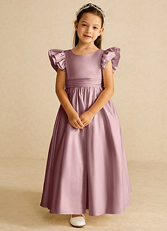Azazie Piglette Robe Demoiselle D'honneur Fillette Robe Trapèze en Mat Satiné Arc Rose Poussiéreuse image4