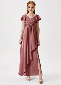 Azazie Omari Junior Vestido de Amatista de Satén Elástico de Corte en A con Plisado image4