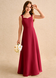Azazie Makani Girls Formal Blumenmädchenkleider A-Linie Herzausschnitt Chiffon Kleid Scharlachrot image4