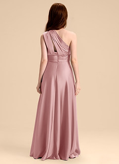 Azazie Charlize Junior Robe Trapèze en Satin extensible Plissée Rose Poussiéreuse image2