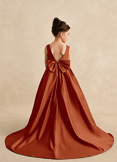 Azazie Mimia Robe Demoiselle D'honneur Fillette Robe Trapèze en Mat Satiné Arc Paprika image2