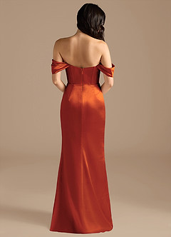 Azazie Lynden Bridesmaid Dresses Paprika Sheath Off the Shoulder Metallic Satin Convertible Dress image5