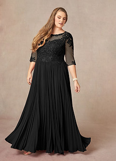 Azazie Corinne Kleider für die Brautmutter A-Linie Pailletten Chiffon Kleid Schwarz image10