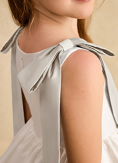 Azazie Stacie Flower Girl Dresses Ivory Frost A-Line Bow Matte Satin Dress image7