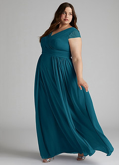 Azazie Organa Bridesmaid Dresses Ink Blue A-Line Pleated Chiffon Dress image9