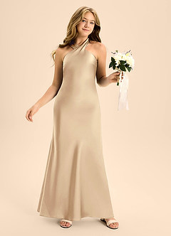 Azazie Doretta Junior Vestido de Champán de Satén Elástico de Corte En A con Plisado image5