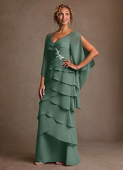 Azazie Arabinda Mother of the Bride Dresses Eucalyptus Sheath Ruched Chiffon Dress image3