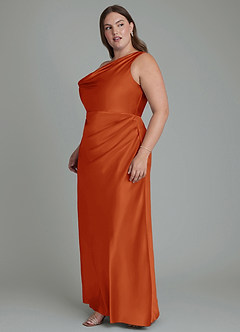 Azazie Emerson Bridesmaid Dresses Paprika Mermaid Off the Shoulder Metallic Satin Dress image3