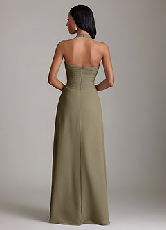 Azazie Clarisa Vestidos de damas de honor Vestido de Verde Sauce de Gasa de Corte en A con Plisado image2