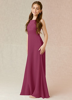 Azazie Snow Junior Mulberry A-Line Lace Chiffon Dress image3