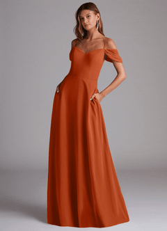 Azazie Marley Brautjungfernkleider Wandelbar A-Linie Schulterfrei Chiffon Kleid Gebranntes Orange image1
