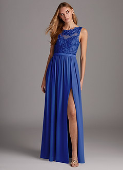 Azazie Elly Abiti da Damigella Abito A-Line in Chiffon Scollo a barchetta in pizzo Blu Reale image3