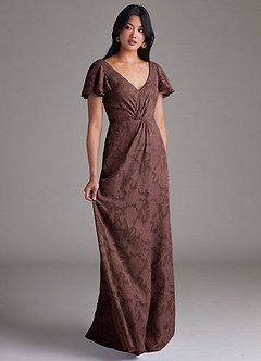 Azazie Soren Jurken voor bruidsmeisjes Jurk van Bloemen Burn-out met A-Lijn Geplooid Espresso image2