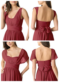 Azazie Olani Bridesmaid Dresses Pomegranate A-Line One Shoulder Chiffon Convertible Dress image9