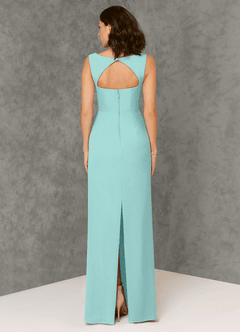 Azazie Flori Robes de demoiselle d'honneur Robe Fourreau en Mousseline de soie Col Carré Aqua image2