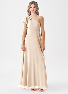 Azazie Arabella Junior White Alabaster A-Line Ruched Chiffon Dress image3