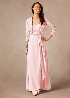 Azazie Ainsling Mother of the Bride Dresses Blushing Pink A-Line Square Neckline Lace Chiffon Dress image1