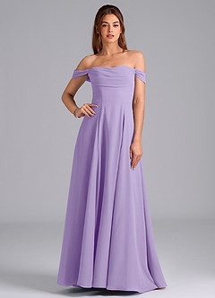 Azazie Almina Robes de demoiselle d'honneur Robe Trapèze Convertible en Mousseline de soie Épaule décolletée Lilas image1