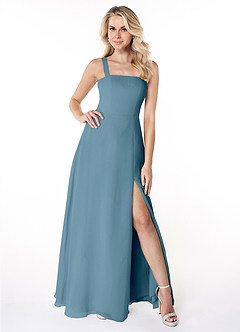 Azazie Jay Bridesmaid Dresses Bermuda A-Line Square Neckline Side Slit Chiffon Dress image1