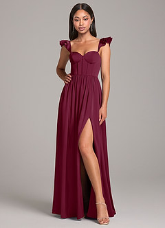 Azazie Denisse Bridesmaid Dresses Mulberry A-Line Ruched Stretch Satin Dress image4