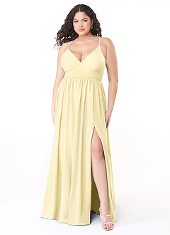 Azazie Aaida Bridesmaid Dresses Lemon Sorbet A-Line Corset Chiffon Dress image7
