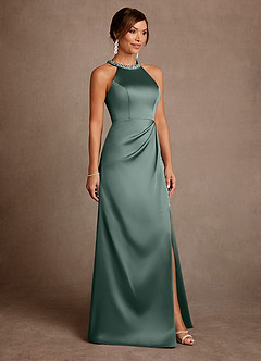 Azazie Lawrence Abiti per la Madre della Sposa Abito A-Line in Raso Elasticizzato Plissettato Muschio Marino image4
