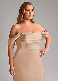 Azazie Saige Vestidos de damas de honor Vestido de Rosa Inglesa de Satén Elástico de Corte Recto con Vestidos sin tirantes image14