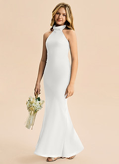 Azazie Velli Junior Meerjungfrau-Linie Hoher Kragen Chiffon Kleid Weiß image4