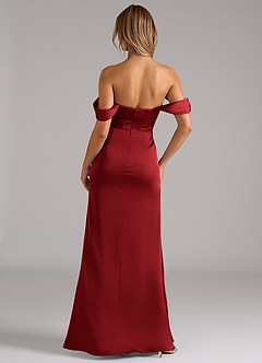 Azazie Johana Robes de demoiselle d'honneur Robe Sirène Convertible en Satin extensible Épaule décolletée Écarlate image4