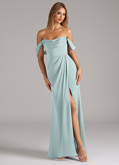 Azazie Johana Robes de demoiselle d'honneur Robe Sirène Convertible en Satin extensible Épaule décolletée Brume image1