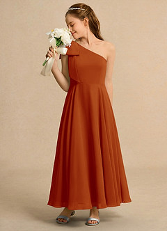 Azazie Guppy Junior Formal Flower Girl Dresses Paprika A-Line One Shoulder Chiffon Dress image5