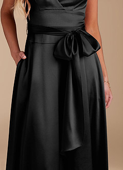 Azazie Sophia Bridesmaid Dresses Black A-Line with Pockets Metallic Satin Dress image7