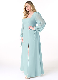 Azazie Leonia Bridesmaid Dresses Sea Glass A-Line Long Sleeve Chiffon Dress image10