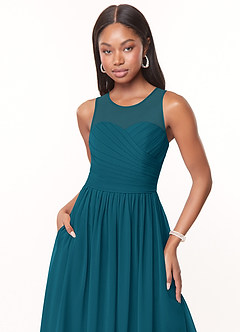 Azazie Nina Bridesmaid Dresses Ink Blue A-Line Pleated Chiffon Dress image5