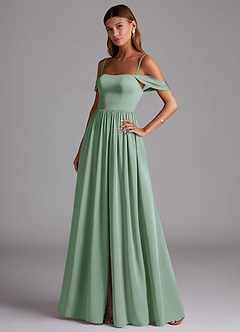 Azazie Calianna Brautjungfernkleider Wandelbar A-Linie Schulterfrei Stretch-Satin Kleid Agave image3
