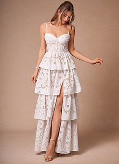 Galadriel White Lace Layered Dress | Azazie