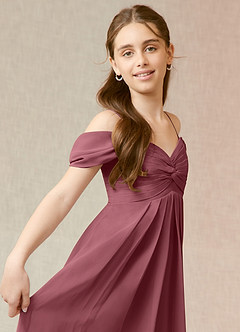 Azazie Kaitlynn Junior Desert Rose A-Line Off the Shoulder Chiffon Dress image6