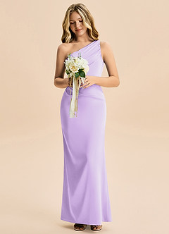 Azazie Akilah Junior Skede Plisseret Stræk satin Gulv-længde Junior brudepige Kjole image4