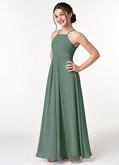 Azazie Ginger Junior Eucalyptus A-Line Pleated Chiffon Dress image3