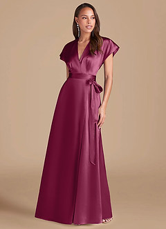 Azazie Nico Brautjungfernkleider A-Linie Plissee Metallischer Satin Kleid Burgunderrot image1