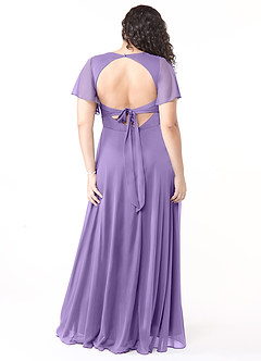 Azazie Induh Robes de demoiselle d'honneur Robe Trapèze en Maille Col en V à volants Tahiti image8
