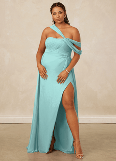Christian Siriano Bridal for Azazie 1014 Robes de demoiselle d'honneur Robe Trapèze en Mousseline de soie Épaule décolletée Aqua image12