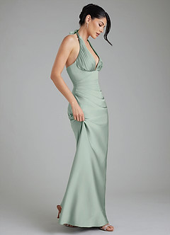 Azazie Torrance Kleider zum Anprobieren zu Hause Meerjungfrau-Linie Korsett Stretch-Satin Kleid Agave image7