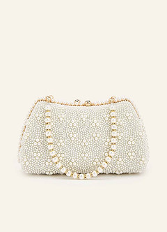 front Matching Color Matte Satin Pearl and Bow Pointed Toe Block Heels & Beaded Clutch Set