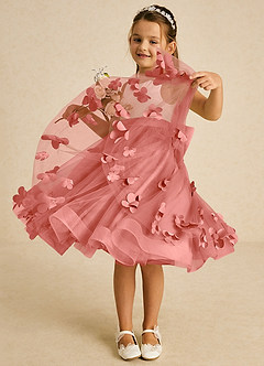 Azazie Sprout Flower Girl Dresses Salmon Pink A-Line Bow Tulle Dress image3